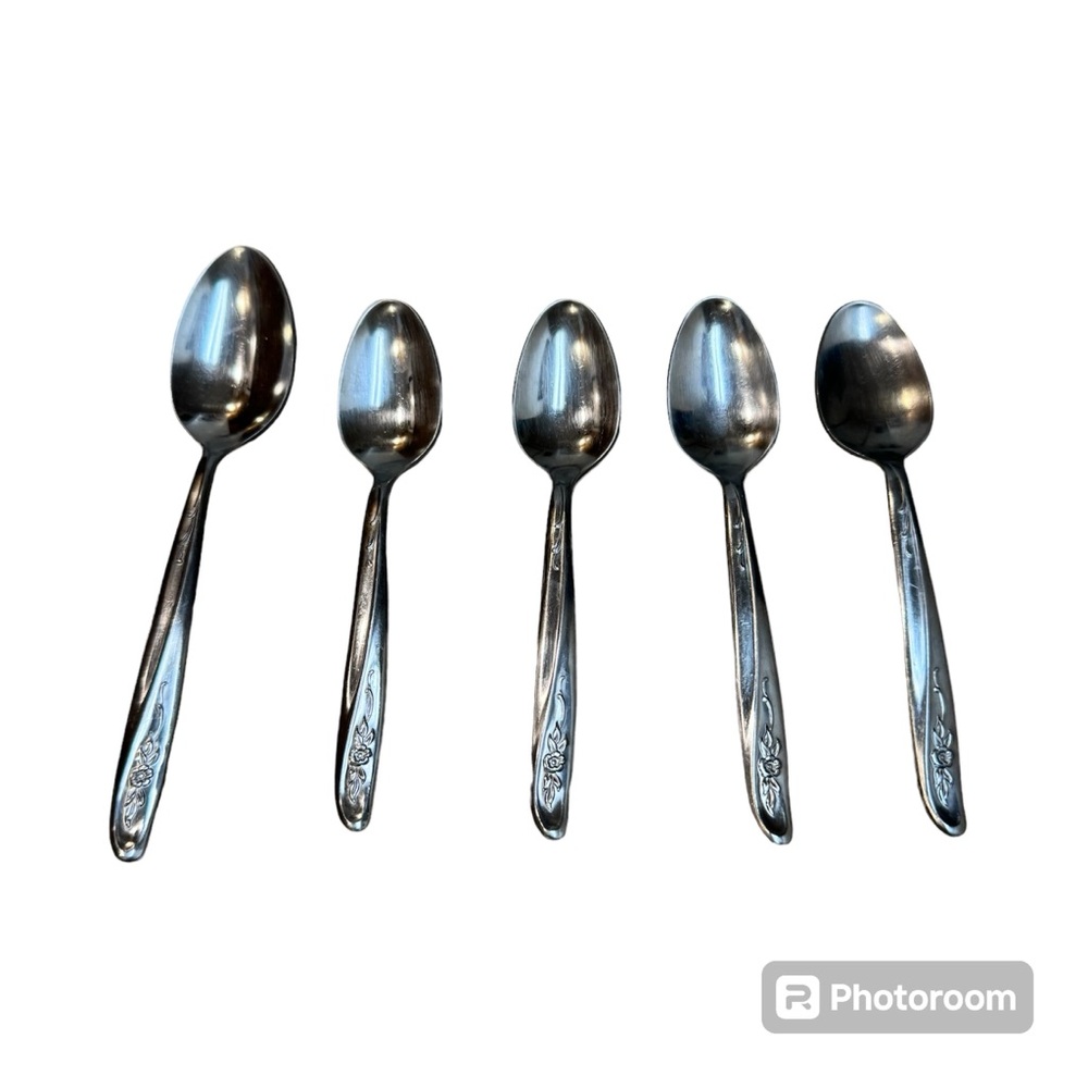 Vintage Lot of Thor Stainless USA Serving Spoon & 4 Spoons Flatware Silverware